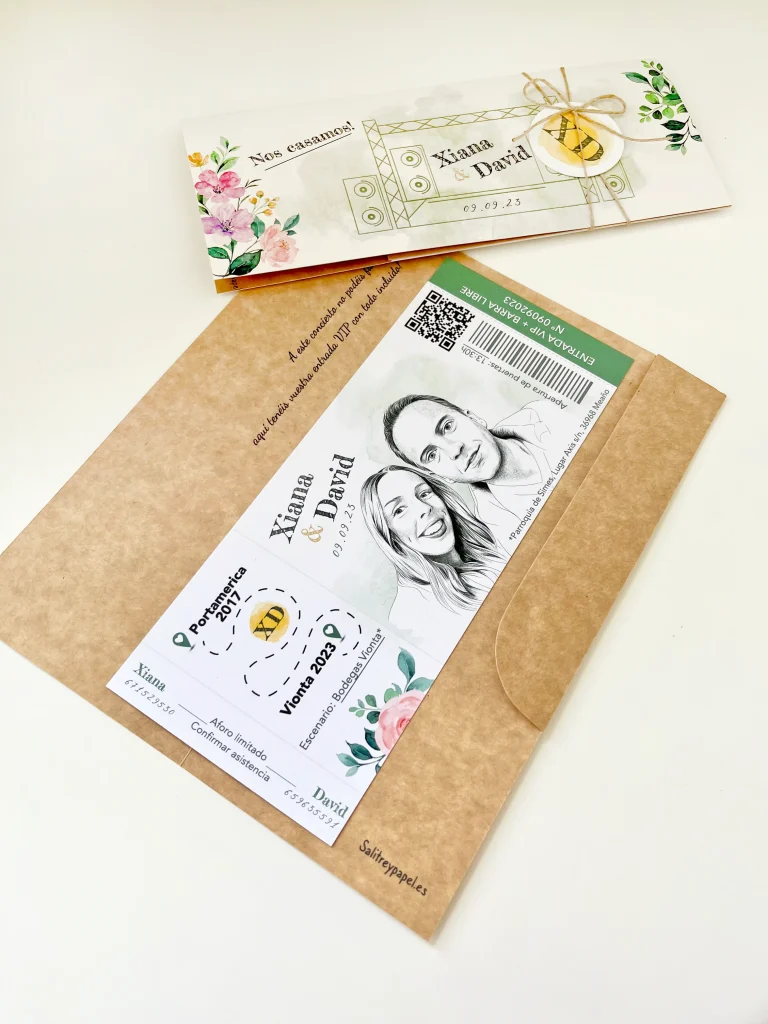 Invitaciones de boda estilo entrada de festival