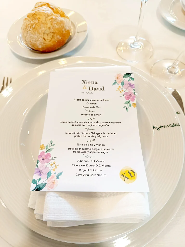 Minuta personalizada boda